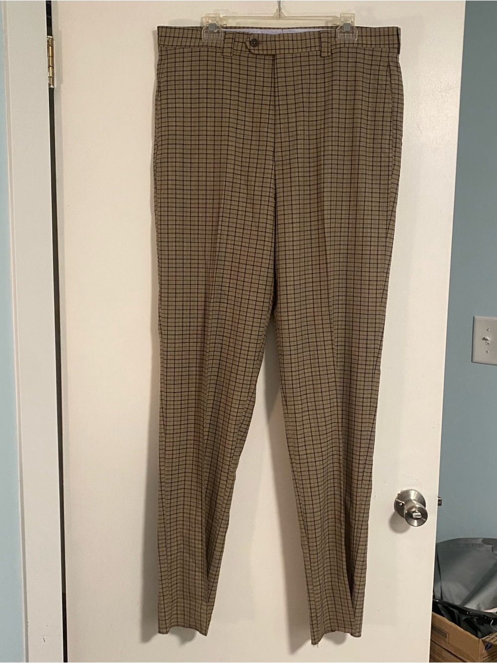 NWOT Grant Thomas Wool/Linen Pants Italian Mens 36 Brown Plaid Slacks Trousers